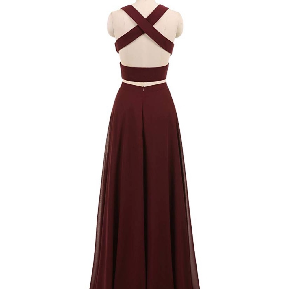 Two Piece V-neck Long Chiffon Prom Dress